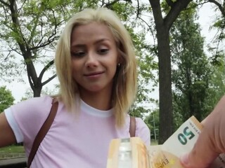 Randy guy is walking through a park and asking young ladies for a blowjob that he's, as u may guess, ready to pay. Well, it didn't take him lengthy to stumble upon this fine blonde who was eager to earn some quick cash.