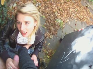 Here's a super hot blonde girl who loves oral hook-up outdoors. Kelly Candy is a petite blonde sweetie and that babe gets down to satisfy her well endowed man in the middle of the street.